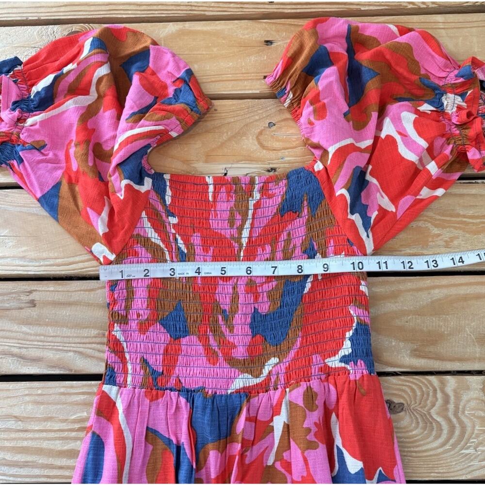 mister zimi Women’s Patterned Smocked Front Dress Size 2 Pink Ap - Picture 10 of 10